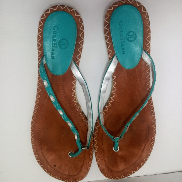COLE HAAN THONG SANDALS Teal w8.5 Runestones lightweight Slip on - Picture 3 of 7